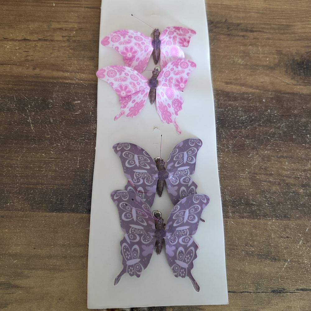 Clip On Butterfly Decorations Pink & Purple Party Decor Wedding Crafts 3" x 2.5"